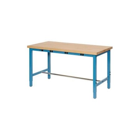 Global Equipment Production Workbench w/ Maple Square Edge Top   Power Apron, 60"Wx36"D, Blue 606985BBL